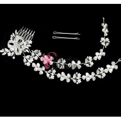 Tiara Ti005FF argintie pentru mirese cu cristale din sticla + 2 agrafe